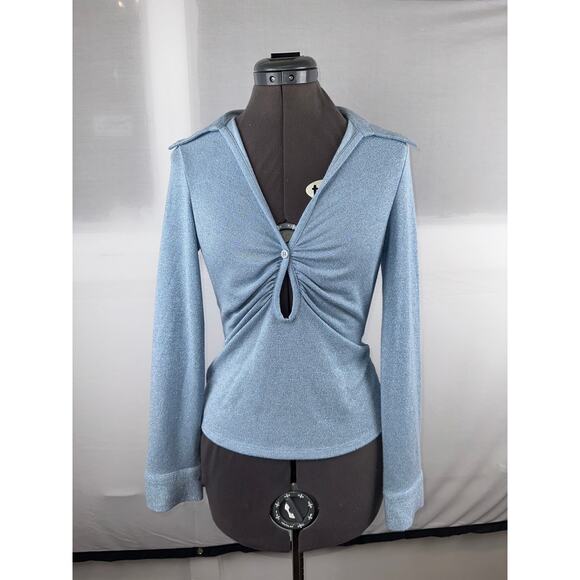 ZARA New Sparkle Ruched Cut-out Blouse/Top Light Blue Size S - Picture 1 of 7